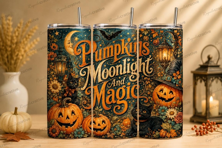 Pumpkins Moonlight and Magic Tumbler PNG pumpkins moonlight