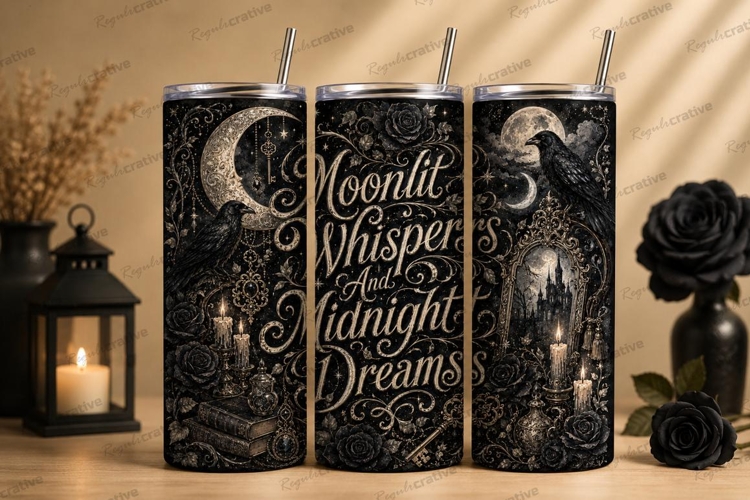 Moonlit Whispers and Midnight Dreams Tumbler PNG moonlit whi