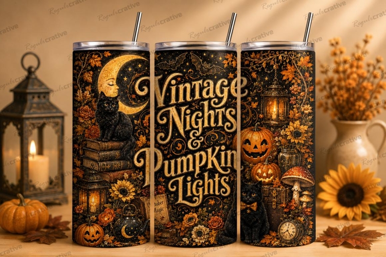 Vintage Nights and Pumpkin Lights Tumbler PNG vintage nights