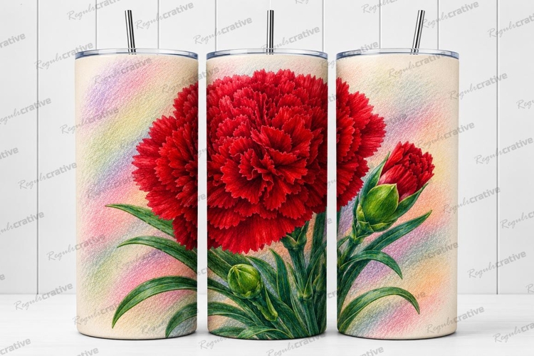 Red Carnation Floral Tumbler Wrap PNG Red Carnation Skinny