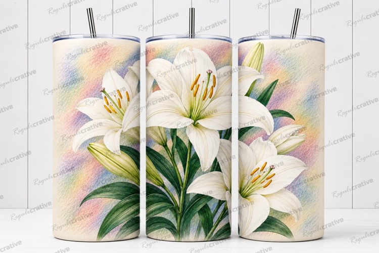 White Lily Floral Tumbler Wrap PNG White Lily Skinny Tumbler