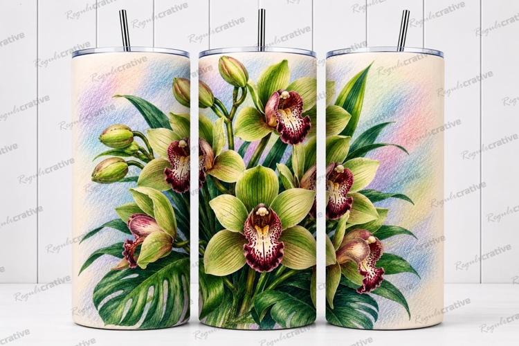 Green Cymbidium Orchid Tumbler Wrap PNG Green Cymbidium Orch