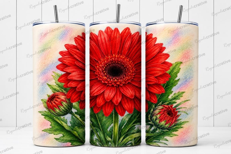 Red Gerbera Daisy Tumbler Wrap PNG Red Gerbera Daisy Skinny