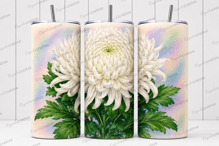 White Chrysanthemum Floral Tumbler Wrap PNG White Chrysanthe