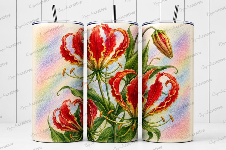 Flame Lily Floral Tumbler Wrap PNG Flame Lily Skinny Tumbler