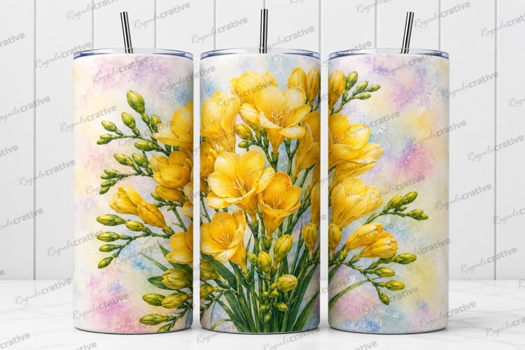 Yellow Freesia Floral Tumbler Wrap PNG Yellow Freesia Skinny