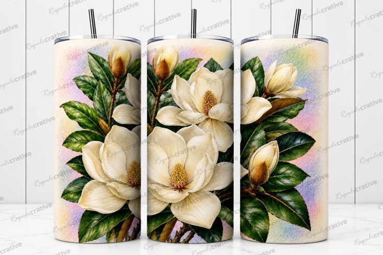 White Magnolia Floral Tumbler Wrap PNG White Magnolia Skinny