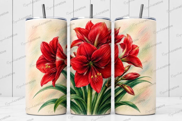 Red Amaryllis Floral Tumbler Wrap PNG ,Red Amaryllis Flower