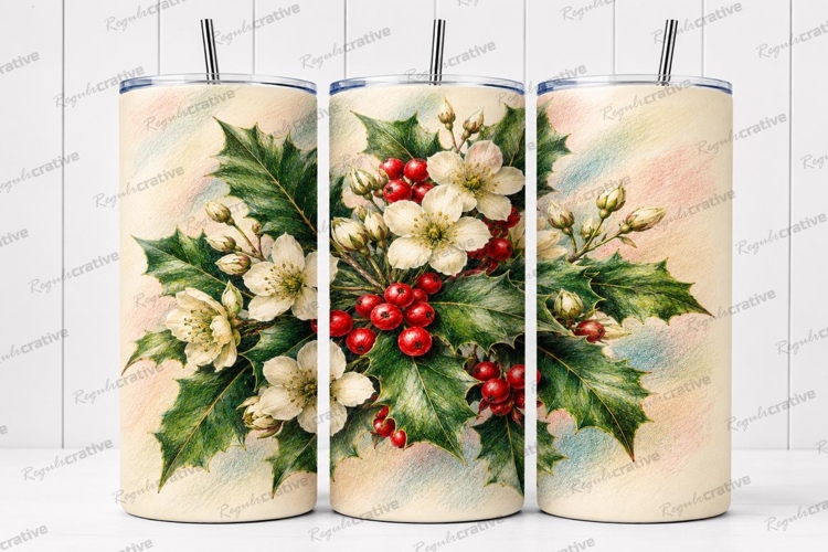 Holly Berry Christmas Tumbler Wrap PNG Christmas Holly Berry