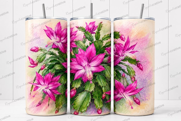 Pink Christmas Cactus Tumbler Wrap PNG Pink Christmas Cactus