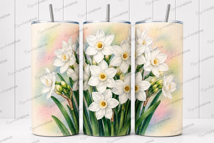 White Daffodil Floral Tumbler Wrap PNG White Daffodil Skinny