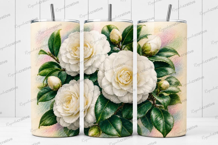 White Camellia Floral Tumbler Wrap PNG White Camellia Flower