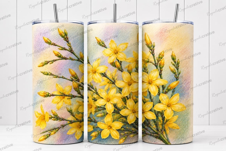 Yellow Forsythia Floral Tumbler Wrap PNG Yellow Forsythia