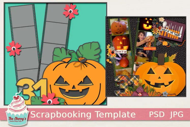 Halloween Pumpkin and Film Strips Scrapbooking Template