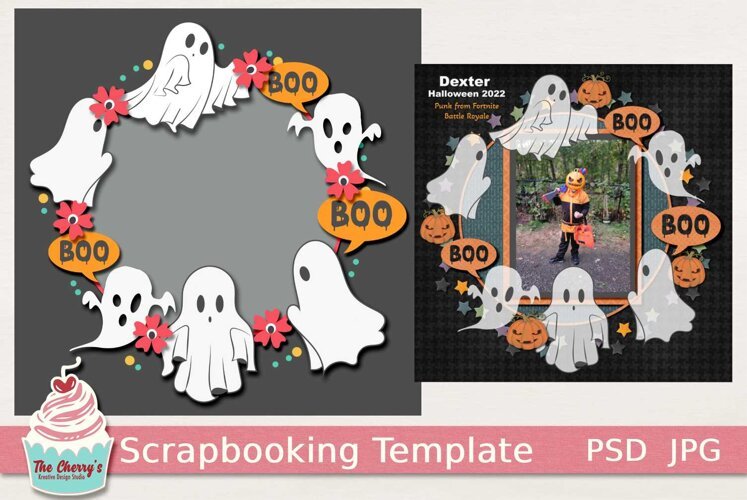 Boo-Ti-Ful Ghost Digital Scrapbooking Template for Halloween example image 1