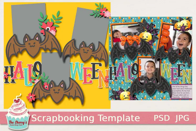 Halloween Digital Scrapbooking Template with Bats