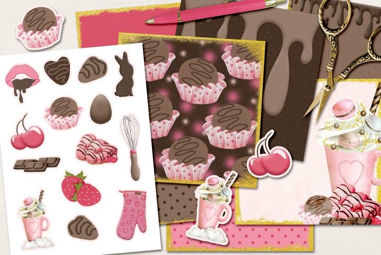 Chocoholic Pack of Papers, Stickers and Printables
