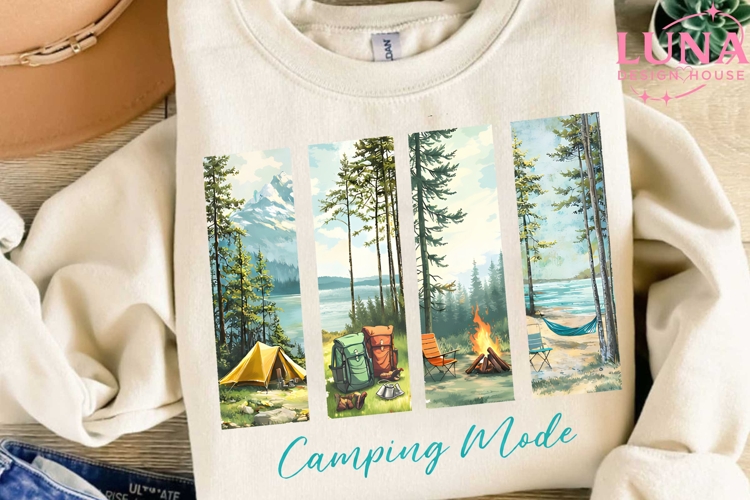 Camping Mode Forest Scene PNG, Outdoor Adventure Sublimation