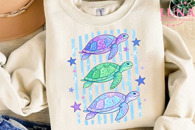 Sea Turtle Trio PNG, Ocean Clipart, Cute Sea Turtle Sublimat