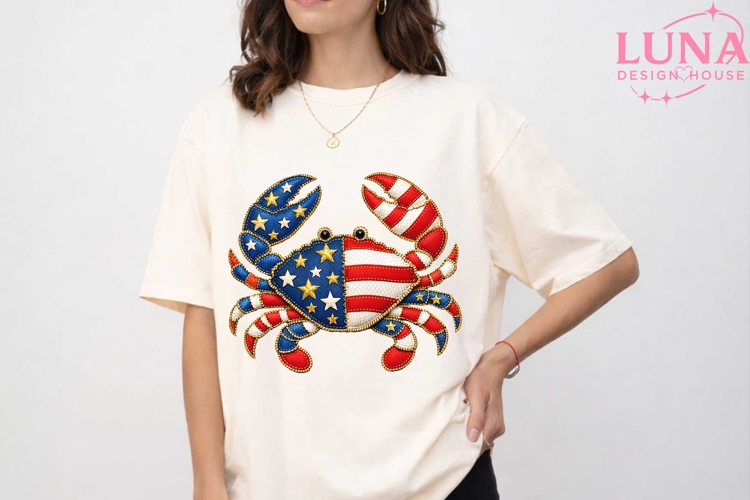 Patriotic Crab PNG, USA Flag Crab Clipart, 4th of July PNG