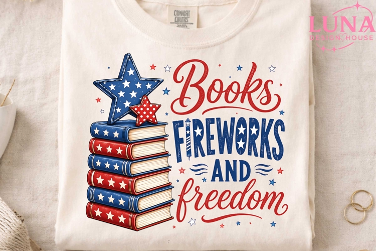 Books Fireworks Freedom PNG, 4th of July PNG, Patriotic Book