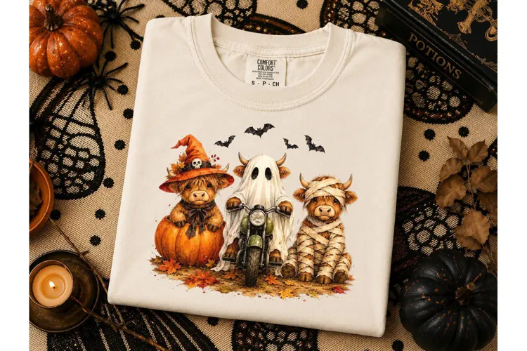 Halloween Highland Cow PNG Shirt Design