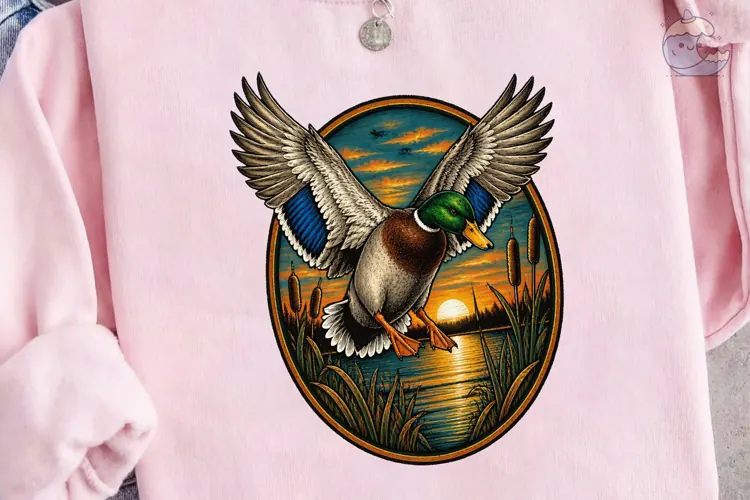 Duck Flying Sunset PNG Sublimation Desig