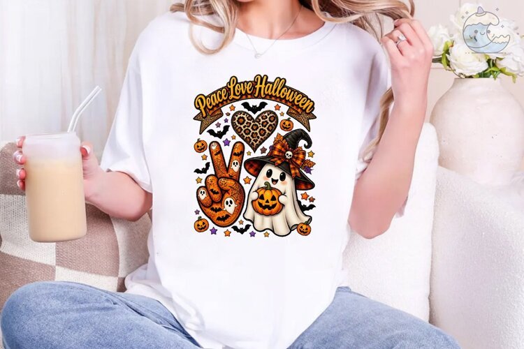 Peace Love Halloween PNG Shirt Design example image 1