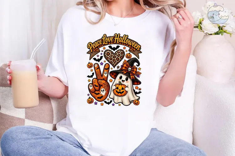 Peace Love Halloween PNG Shirt Design