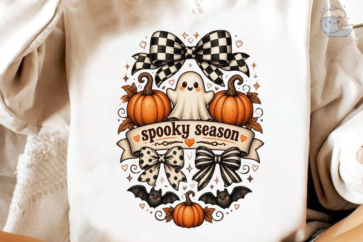 Spooky Season Pumpkin Ghost PNG Shirt example image 1