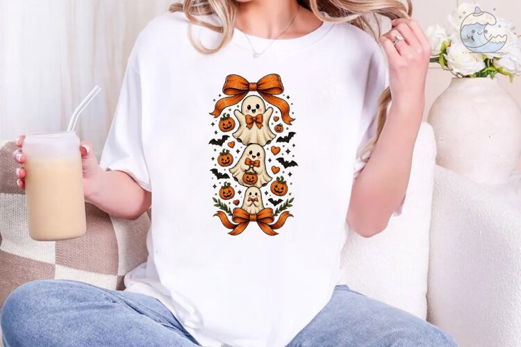 Cute Ghost Halloween PNG Sublimation Des example image 1