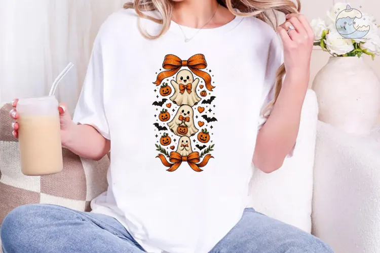 Cute Ghost Halloween PNG Sublimation Des