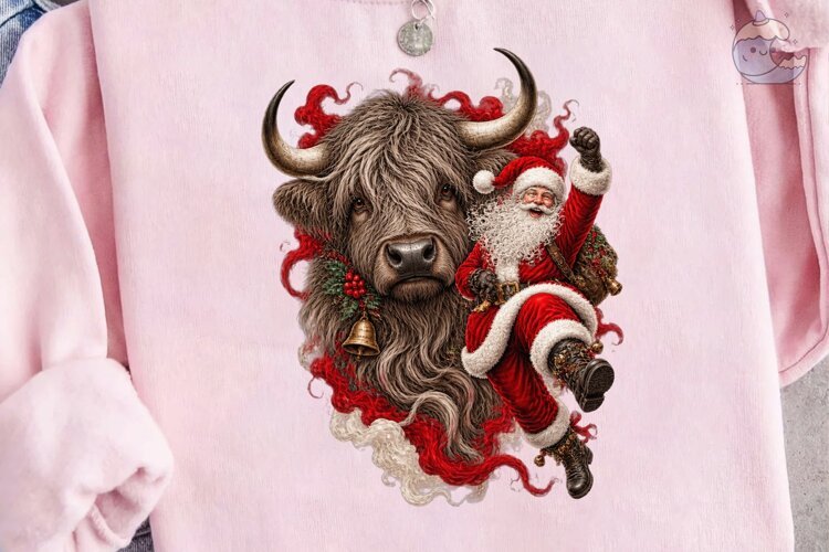 Santa Bull PNG Sublimation Design example image 1