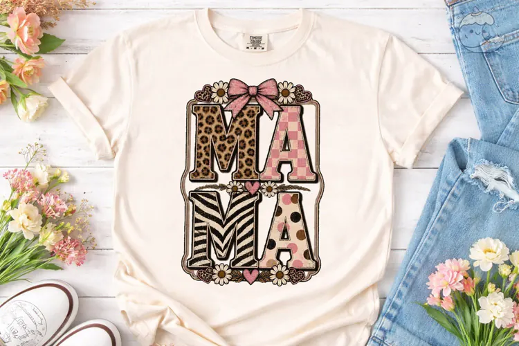 Mama Leopard Bow PNG Sublimation Design
