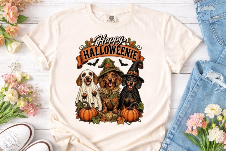 Happy Halloweenie Dachshund PNG Shirt De example image 1