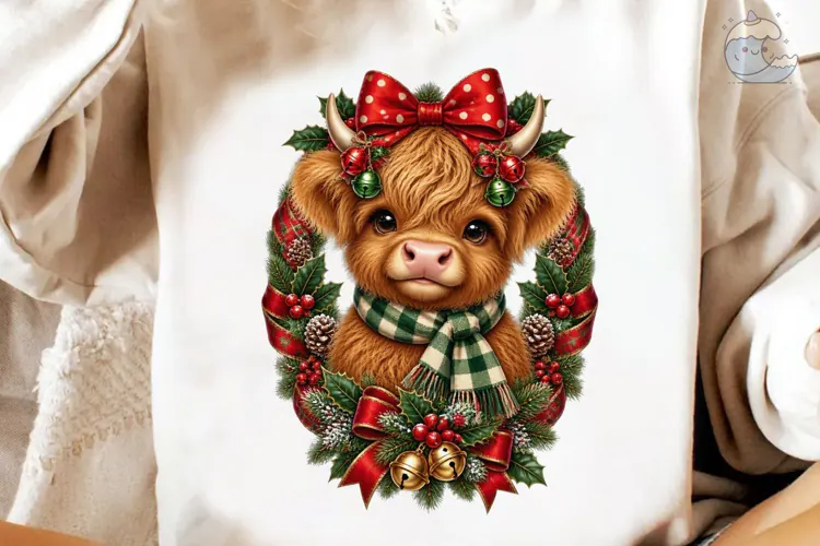 Christmas Highland Cow PNG Sublimation D