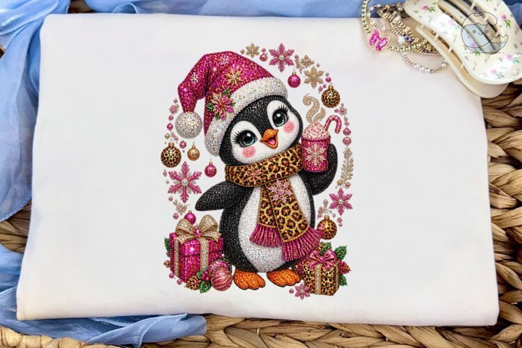 Christmas Penguin PNG Sublimation Shirt example image 1