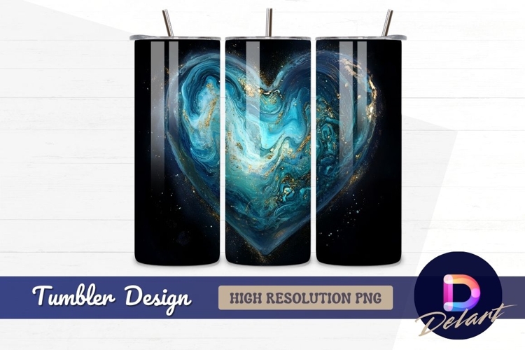 Blue and gold marble heart Tumbler PNG Design