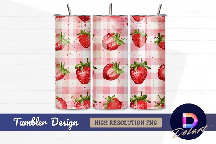 Strawberry pattern gingham background Tumbler PNG Design