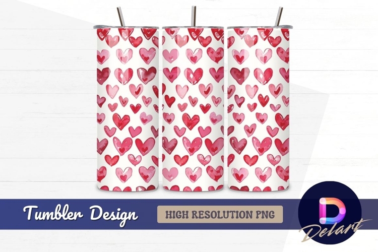 Watercolor hearts red Tumbler PNG Design