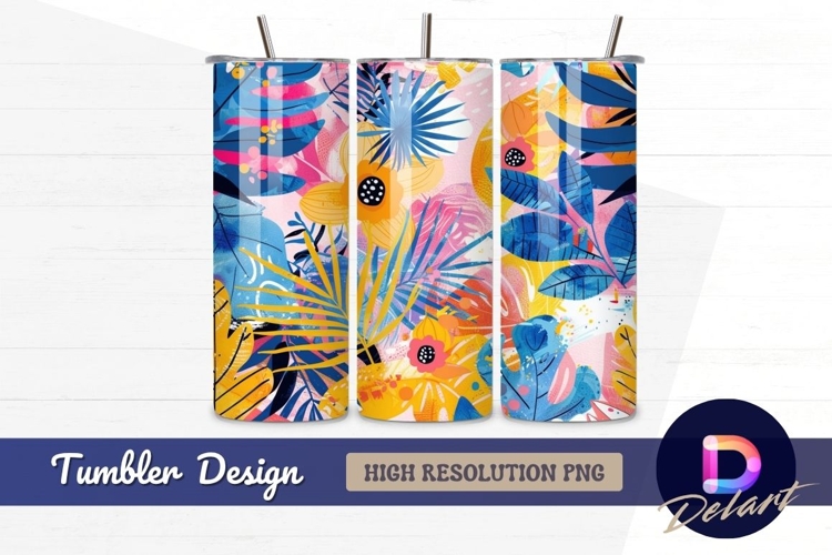 Colorful tropical floral pattern for Tumbler PNG Design