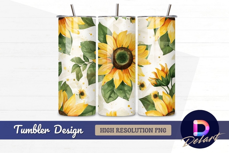 Watercolor sunflower floral pattern Tumbler PNG Design