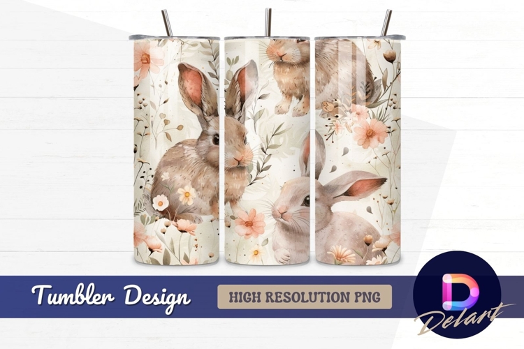 Floral rabbit Tumbler PNG Design
