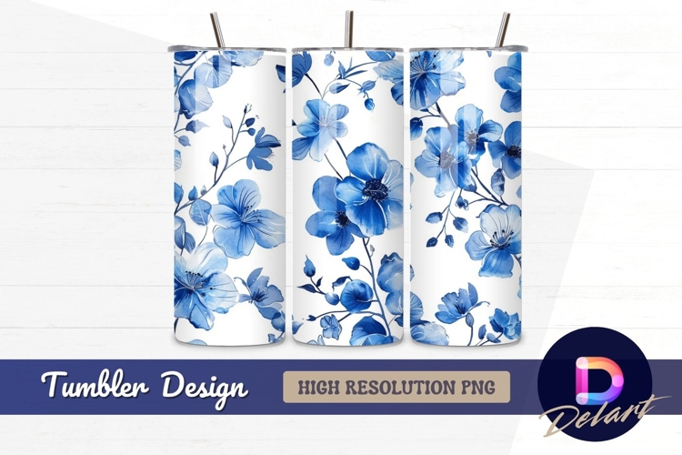 Blue watercolor floral Tumbler PNG Design