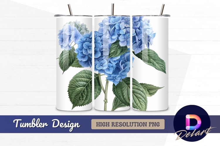 Detailed watercolor blue hydrangea Tumbler PNG Design