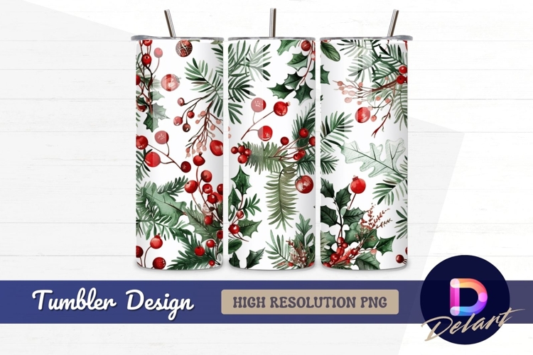 Watercolor christmas pattern with berries Tumbler PNG Design