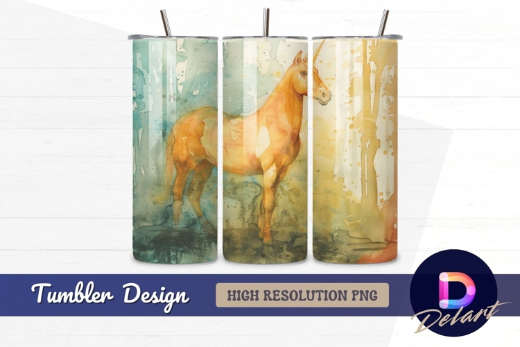 Watercolor unicorn illustration for Tumbler PNG Design