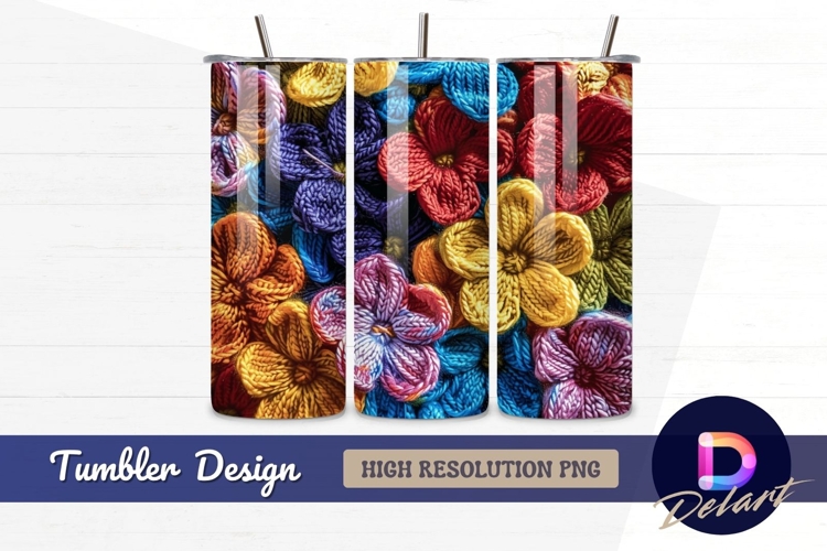 Colorful knitted flowers pattern for Tumbler PNG Design