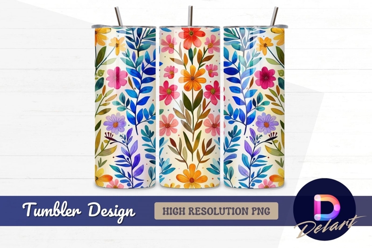 Watercolor floral pattern Tumbler PNG Design