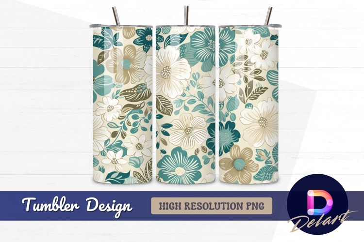 Teal white floral pattern digital paper Tumbler PNG Design
